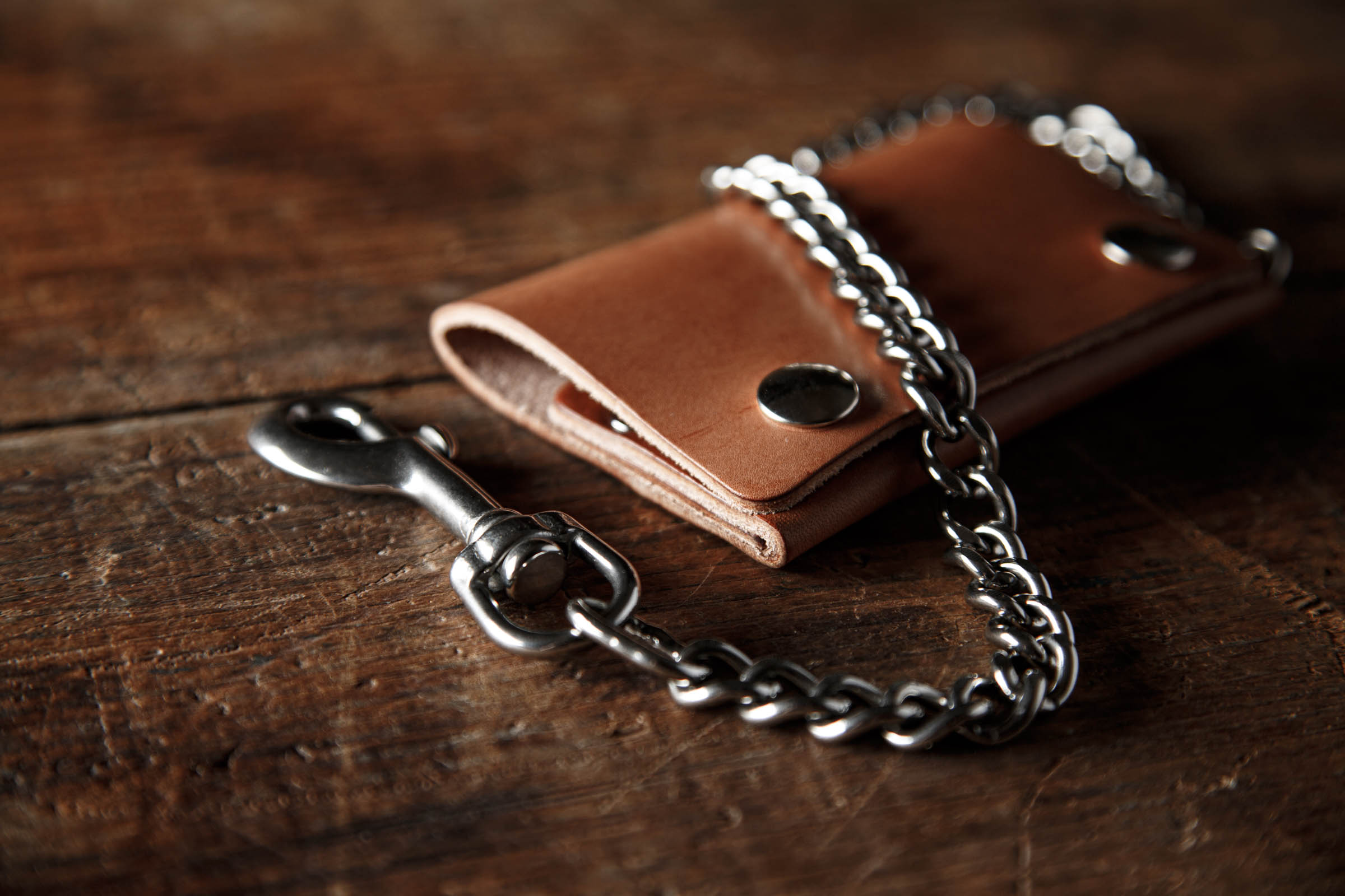 leather biker wallet with stainless steel chain