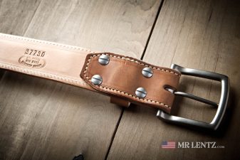 back of wide leather dress belt with removable buckle