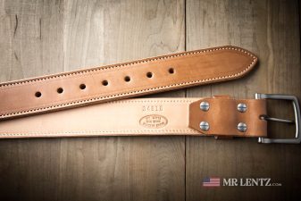 thick lined leather belt stitched
